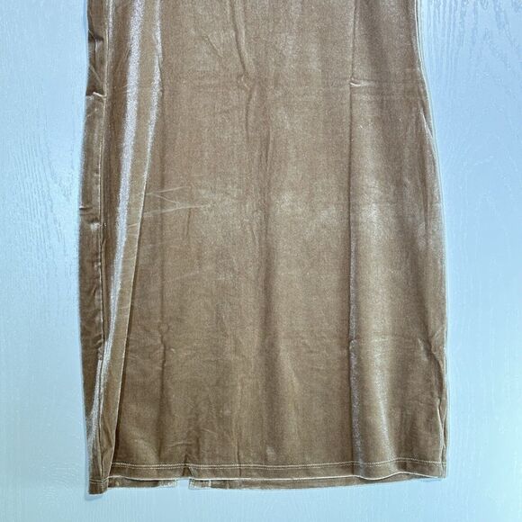 Y2k 90s Inspired Women Midi Dress Tan Velvet Front Slit Oak + Meadow *NWT Size M - Picture 9 of 11